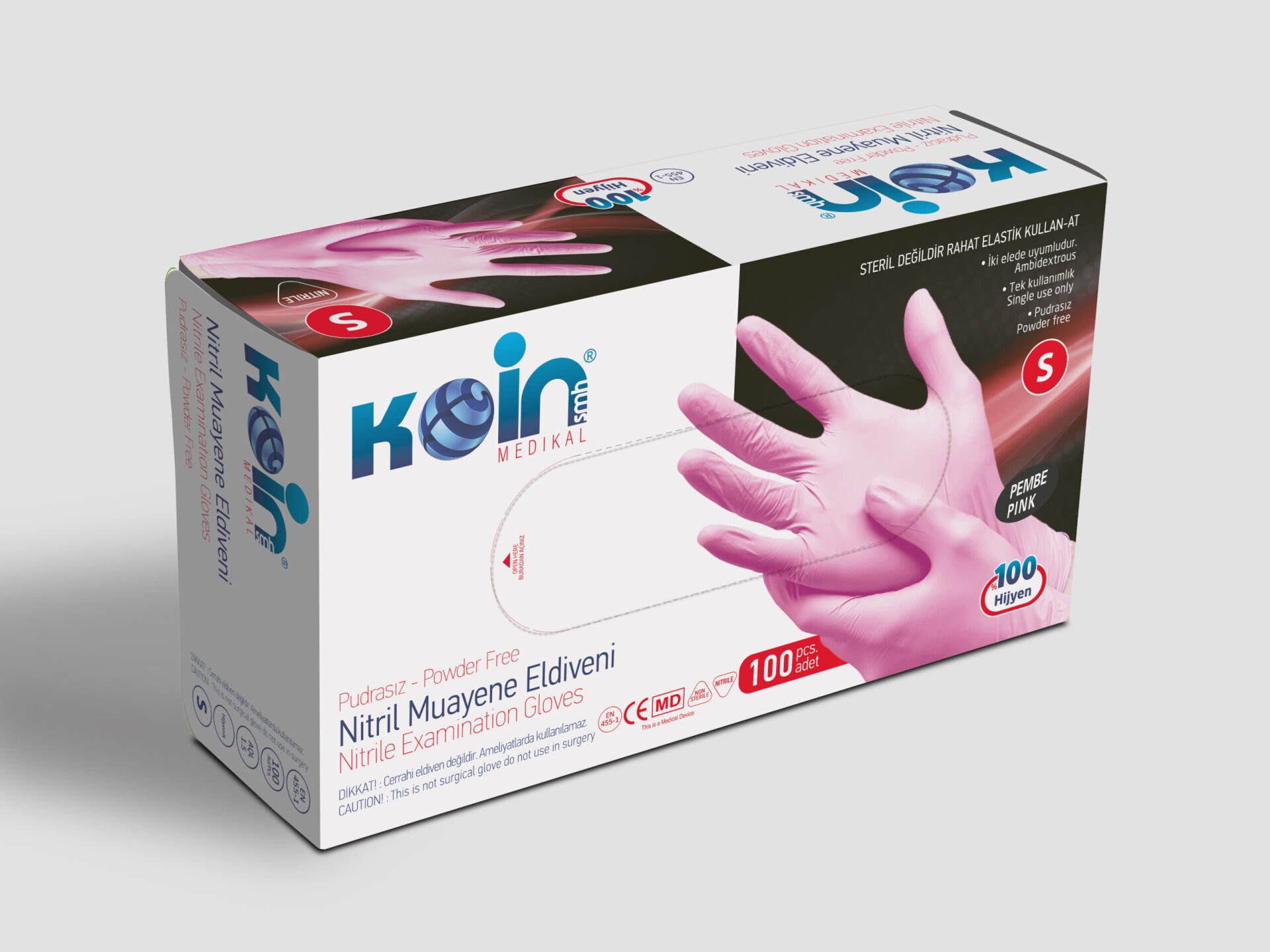 KOİN SMH PUDRASIZ NİTRİL ELDİVEN PEMBE SMALL 100'LÜ - 20 PAKET