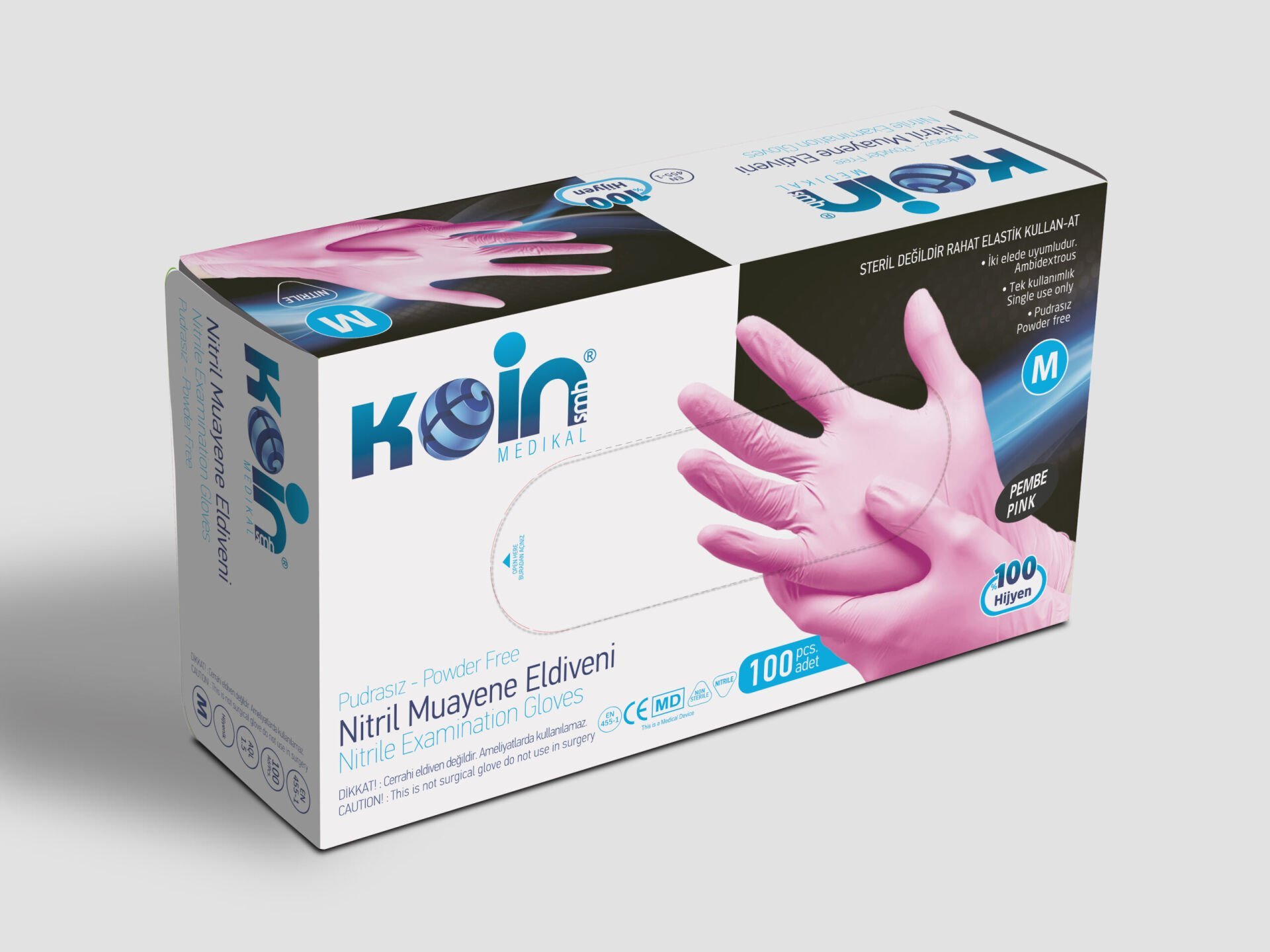 KOİN SMH PUDRASIZ NİTRİL ELDİVEN PEMBE MEDİUM 100'LÜ - 20 PAKET