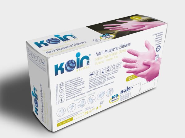 KOİN SMH PUDRASIZ NİTRİL ELDİVEN PEMBE LARGE 100'LÜ - 20 PAKET