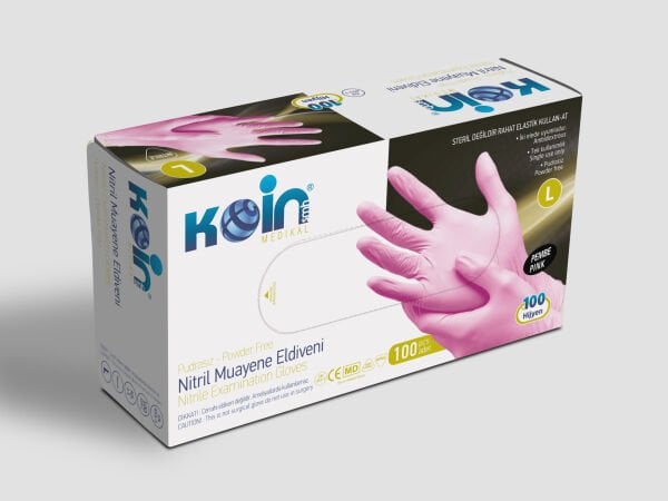 KOİN SMH PUDRASIZ NİTRİL ELDİVEN PEMBE LARGE 100'LÜ - 20 PAKET