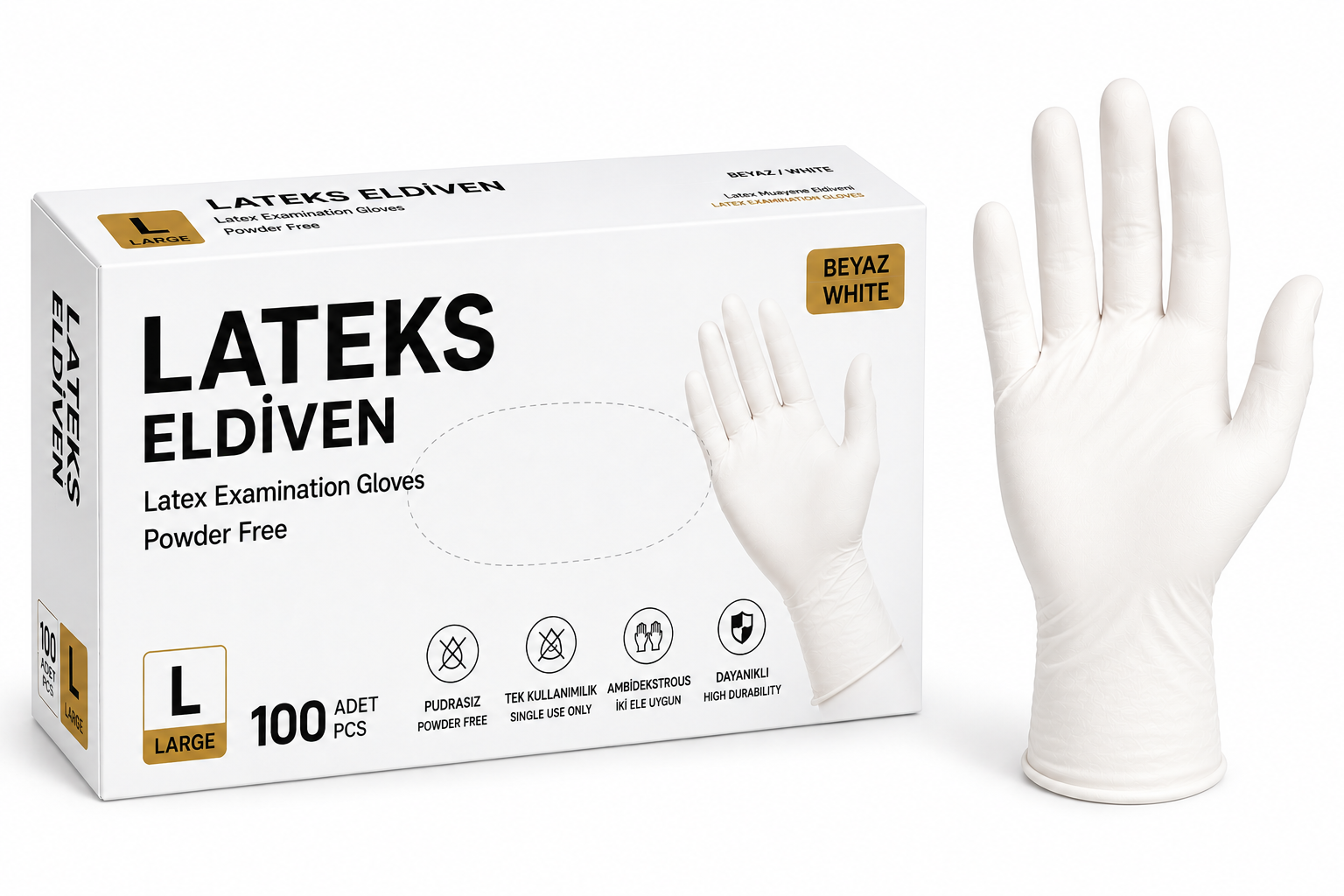 PUDRALI LATEKS ELDİVEN BEYAZ LARGE 100'LÜ