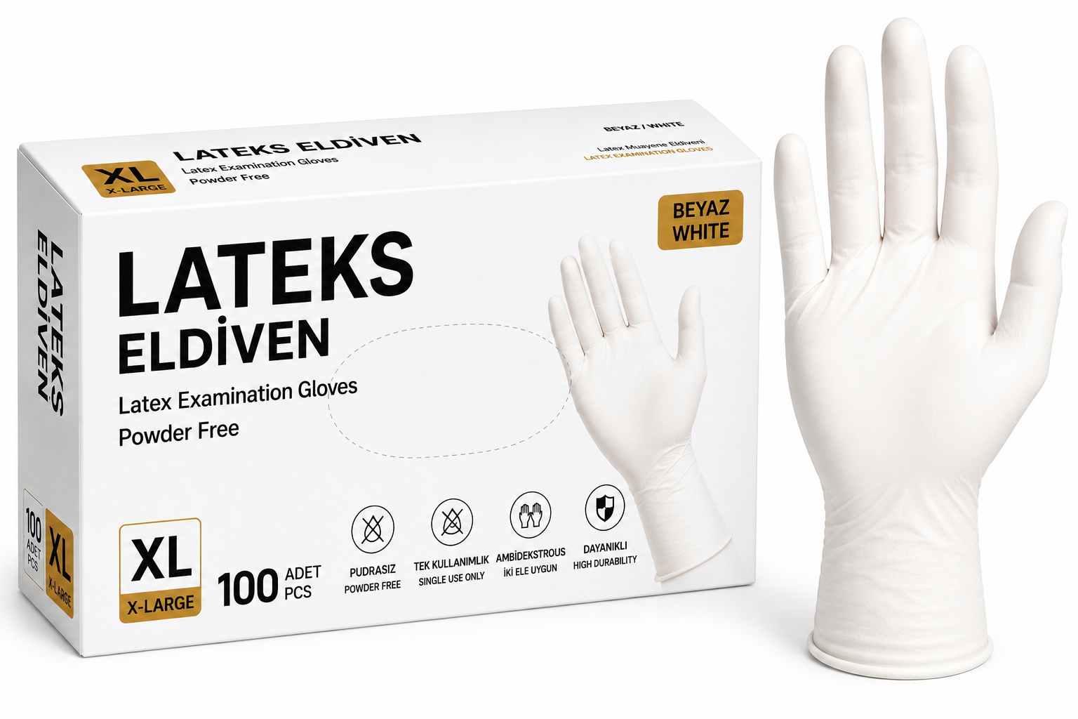 PUDRALI LATEKS ELDİVEN BEYAZ XL X LARGE 100'LÜ