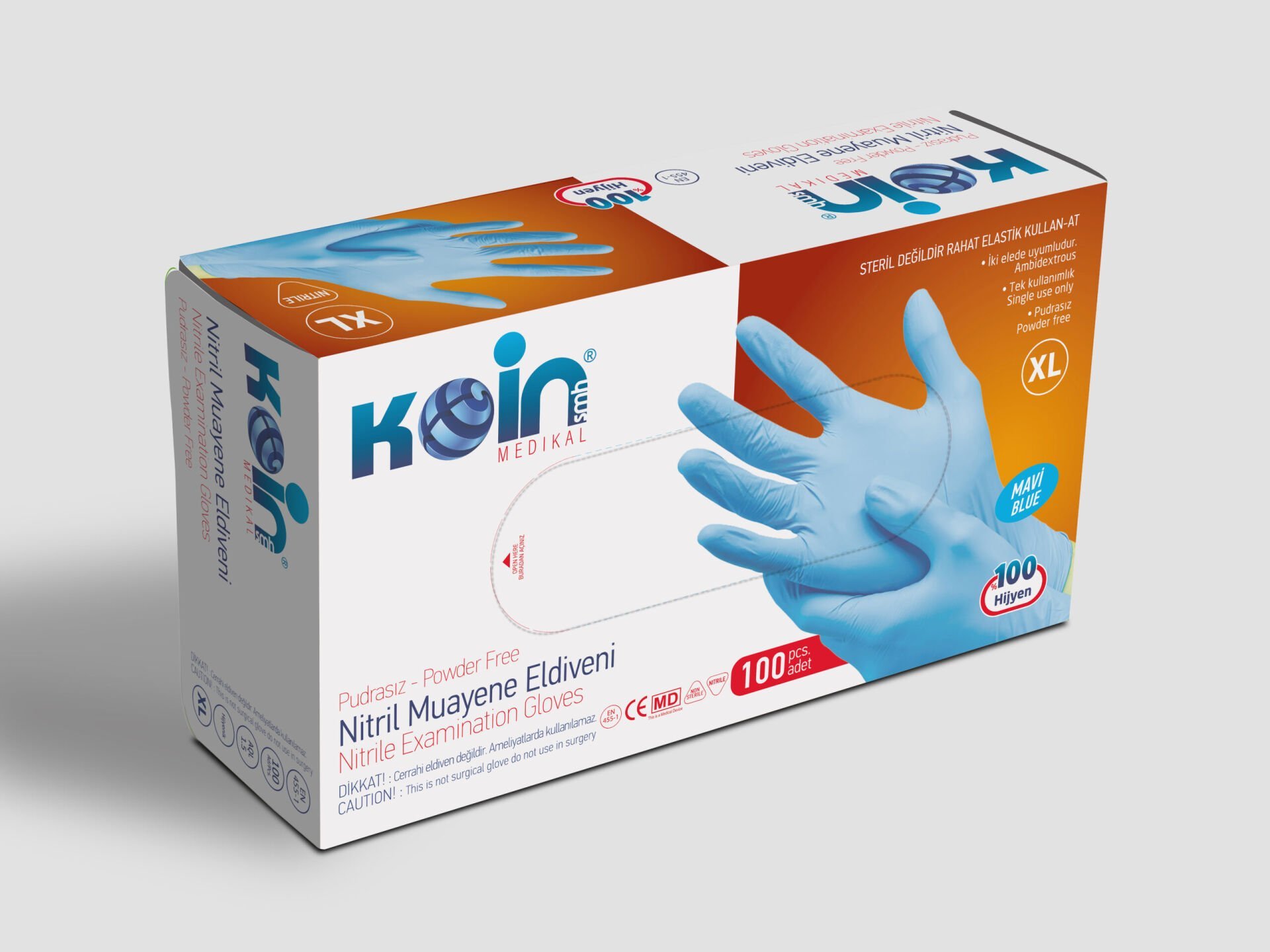 KOİN SMH PUDRASIZ NİTRİL ELDİVEN MAVİ XL X LARGE 100'LÜ