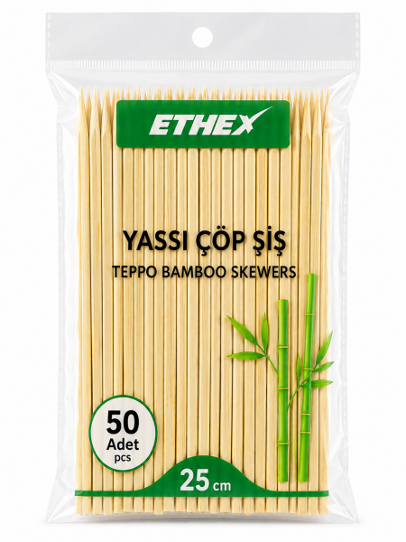 Bambu Yassı Çöp Şiş 25 cm