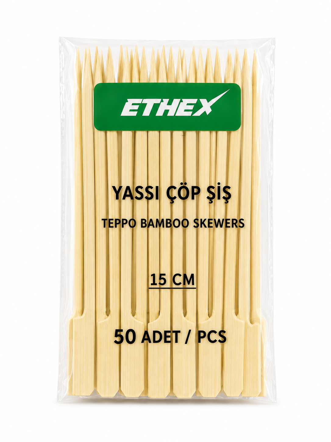 Bambu Yassı Çöp Şiş 15 cm 50 Adet