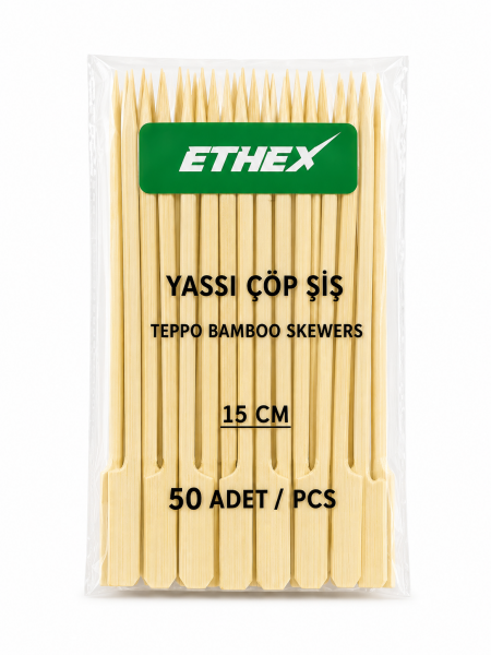 Bambu Yassı Çöp Şiş 15 cm 50 Adet