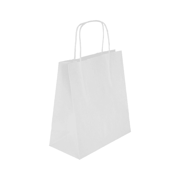 BURGU İP SAPLI KRAFT ÇANTA BEYAZ 20x24x10 - 250 ADET