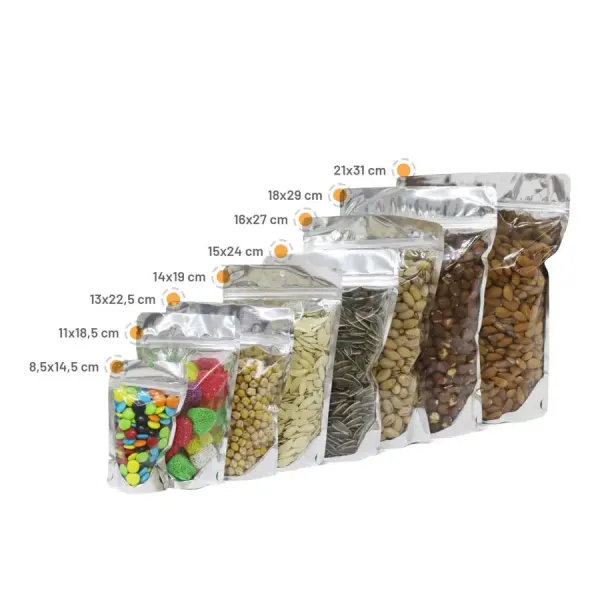 Doypack Şeffaf Metalize Poşet 50 Adet 13x22,5 250 Gr